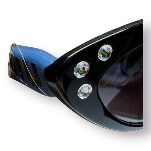 Miu Miu‎ Cateye Sunglasses Black Blue Frame w/ Crystals Rare Glam SMU-05T